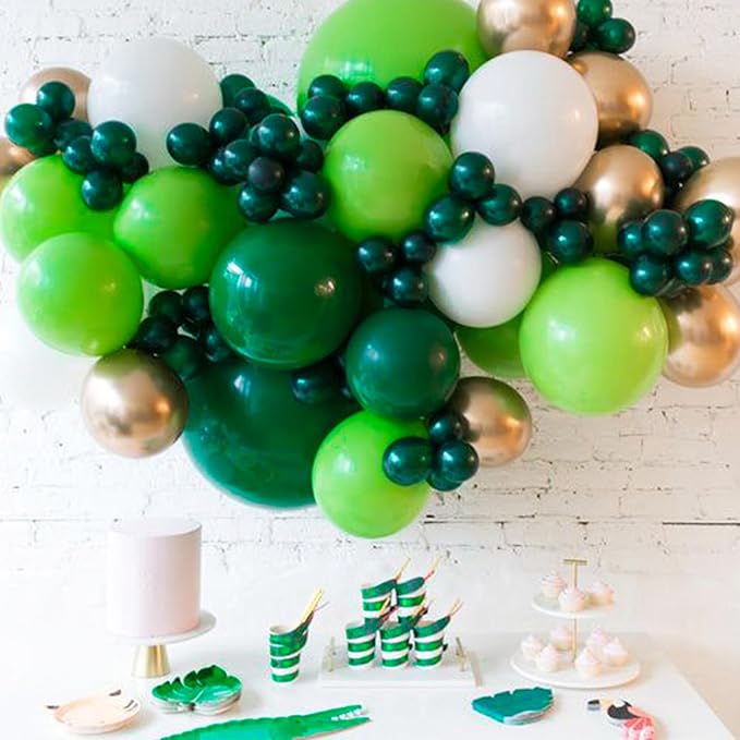 PartyWoo Dark Green Balloons 100pcs Different Sizes of 18 12 10 5 Inch Emerald Hunter Forest Green Balloon Arch Kit for Birthday Christmas Graduation Dinosaur Jungle Theme Party Decorations Green-Y56