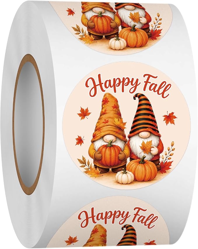 Louise Maelys 500 Pcs Happy Fall Stickers 1.5Inch Autumn Sticker Roll | Gift Wrapping, Thanksgiving Decor, Envelope Seals, Cards, DIY Crafts，Waterproof,Easy to Peel and Stick