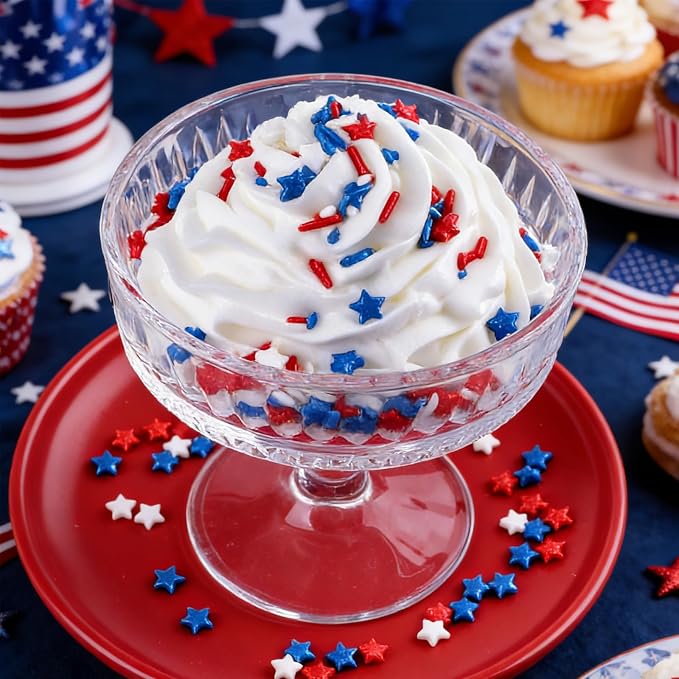 Red White and Blue Sprinkles for Cake Decorating, 4th of July Patriotic Sprinkles with Sanding Sugar Jimmes Stars for Ice Cream Cupcakes Brownie Cookie Baking Topping