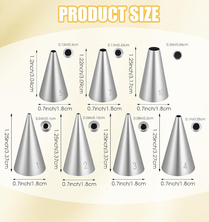 Round Piping Tips, 7 Pcs Small Piping Tips Stainless Steel for Baking, Decorating, Frosting, Icing (7 Sizes)