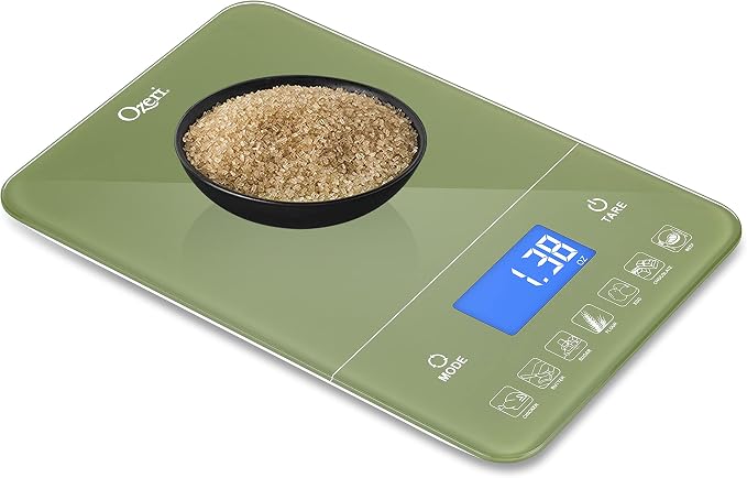 Ozeri Touch III Digital Kitchen Scale with Calorie Counter, 22 lbs (10 kg), Calla Green