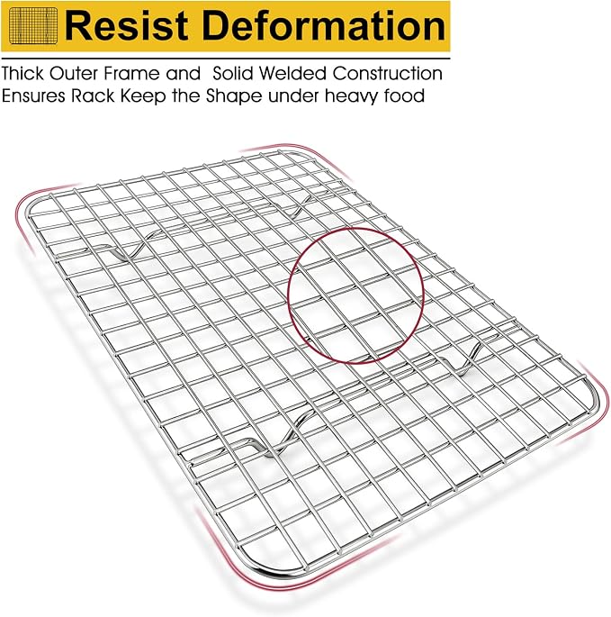 P&P CHEF 9.75 Inch Cooling Baking Rack Set of 2, Stainless Steel Grid Cooking Racks for Roasting Drying Grilling, Oven & Dishwasher Safe, Heavy Duty & Healthy