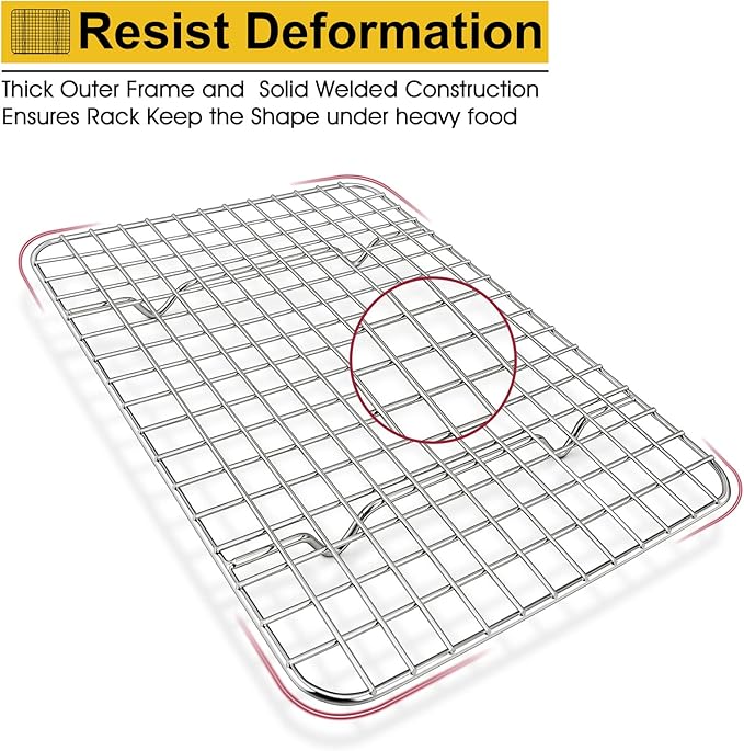 P&P CHEF 8.75 Inch Cooling Baking Rack Set of 2, Stainless Steel Grid Cooking Racks for Roasting Drying Grilling, Oven & Dishwasher Safe, Heavy Duty & Healthy