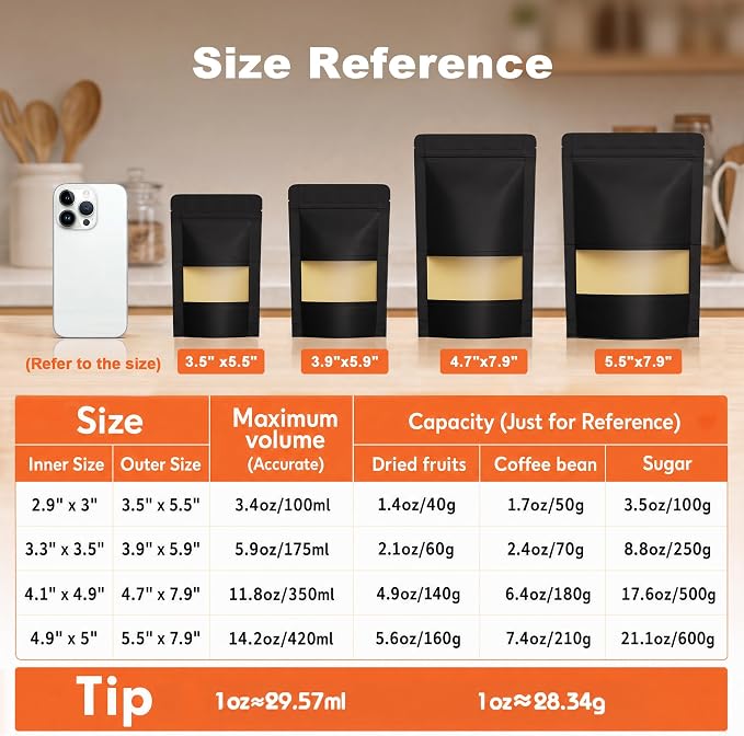 FireKylin 100 Pcs Resealable Bags, Paper Stand Up Pouches Bags with Matte Window for Small Businness, Zipper & Heat Sealable Treat Bags for Packaging(Inner Size 3.3" x 3.5"; Outer Size 3.9" x 5.9")