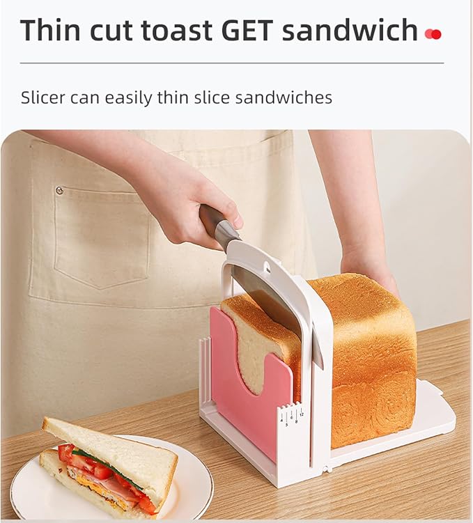 Bread Slicer for Homemade Bread with Thickness Guide - 5 Settings, Foldable & Wall-Mountable for Space-Saving Storage, Perfect for Toast & Cheese!
