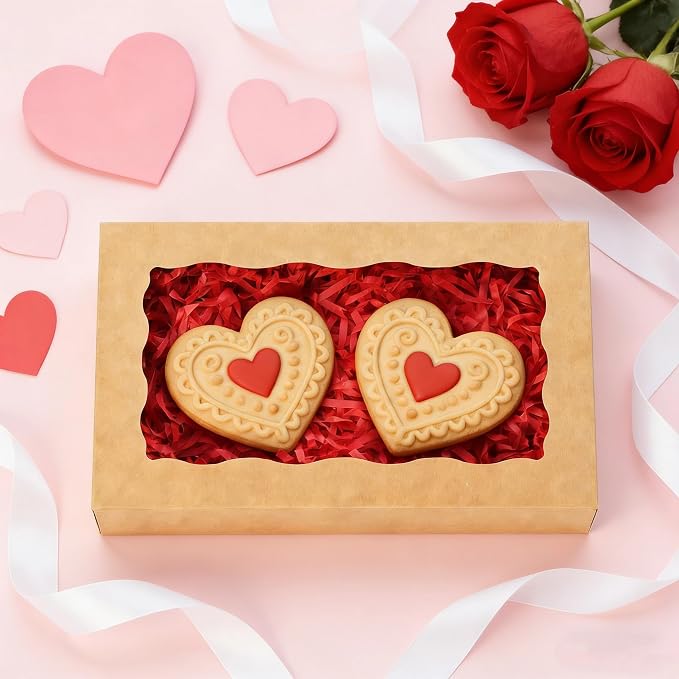 20pcs Cookie Boxes with Window 7x4.375x1.5 Inches Bakery Boxes Treat Box Chocolate Covered Strawberries Box for Christmas Valentine's Day Mother's Day - Brown