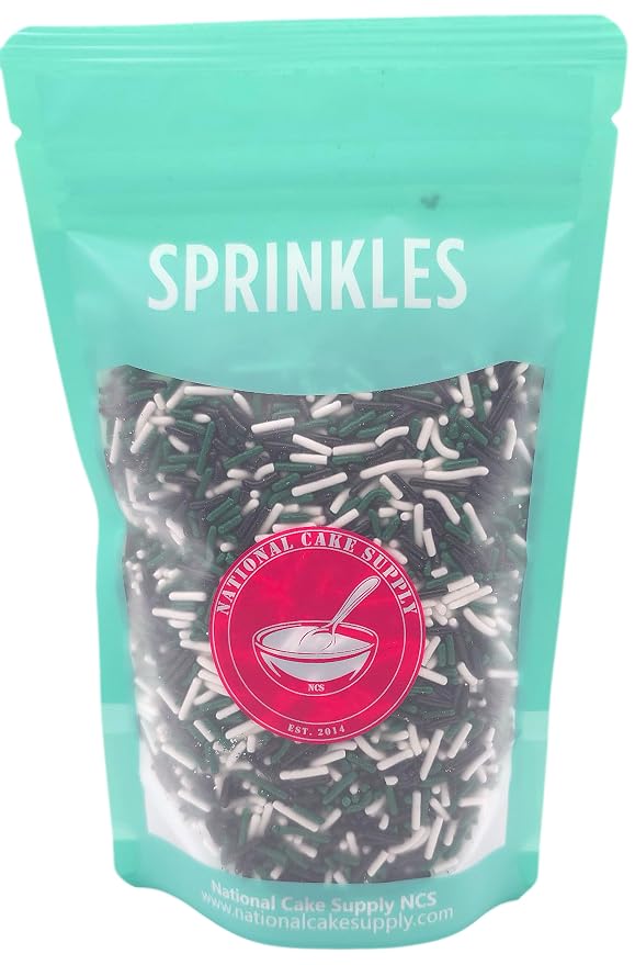 NCS New York Game Day Green, White & Black Jimmies Edible Sprinkles – Cupcake, Cake & Cookie Decorations, 7 oz