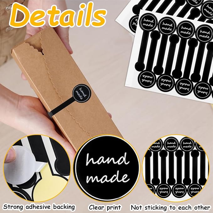 600 Pcs Hand Made Self-Adhesive Stickers Black Long Label Stickers Lollipop Sealing Stickers for Candy Cookie, Bakery, Cake, Sweet, Treat, Biscuit, Chocolate and Gift