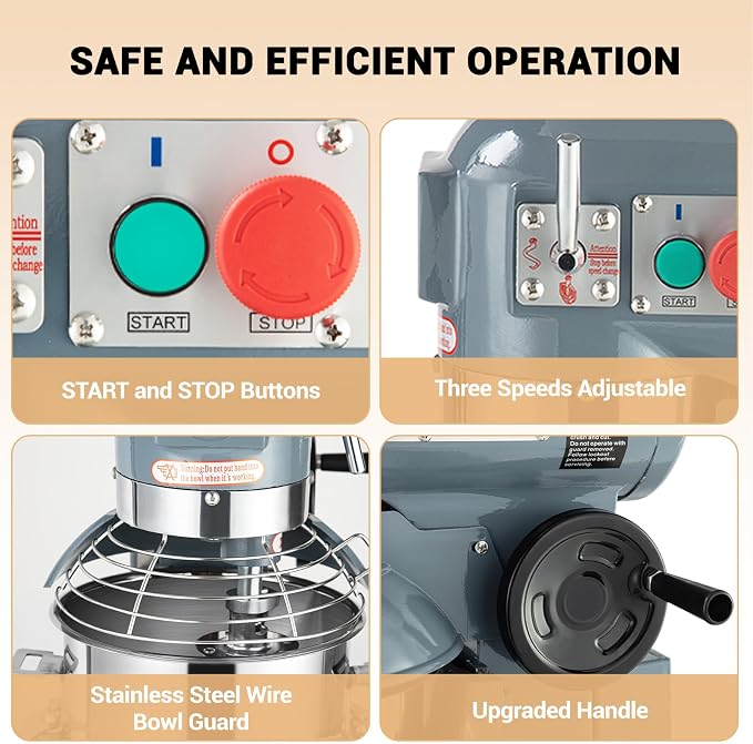 Commercial Food Mixer 15Qt, Heavy Duty Commercial Stand Mixer with 3 Speeds Adjustable, 660W Electric Dough Mixer with Stainless Steel Bowl, Dough Mixer Timing Function for Bakeries Pizzerias