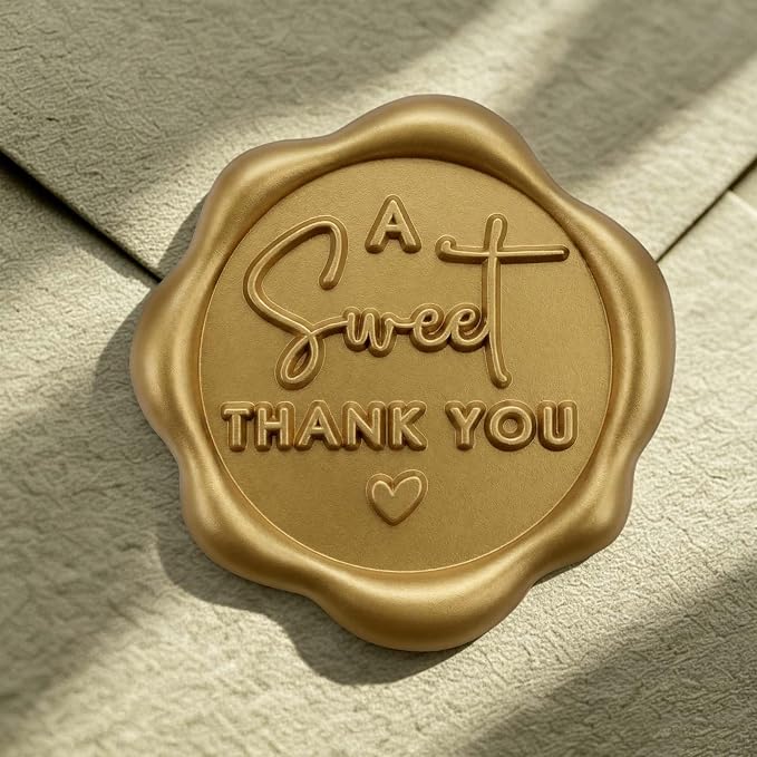 A Sweet Thank You Wax Seal Stickers, Self Adhesive Vintage Thank You Seals for Favor Bags, Sweet Treat Packaging, Donut Favors, Bakery Boxes, Gift Wrapping, 1.2 Inch (Light Gold)