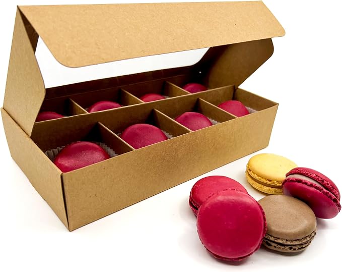 20pcs Kraft Treat Boxes with Window and Dividers | 8 SMALL compartments | 8.75 x 4.5 x 1.9 in | Chocolate-covered strawberries supplies, macaron boxes, baked goods packaging