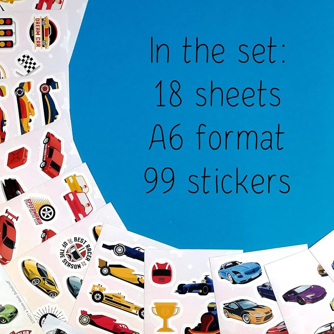 BulbaCraft 100Pcs Race Car Stickers, Racing Stickers and Decals, Race Car Party Supplies, Racing Gifts, Gifts for Women & Men