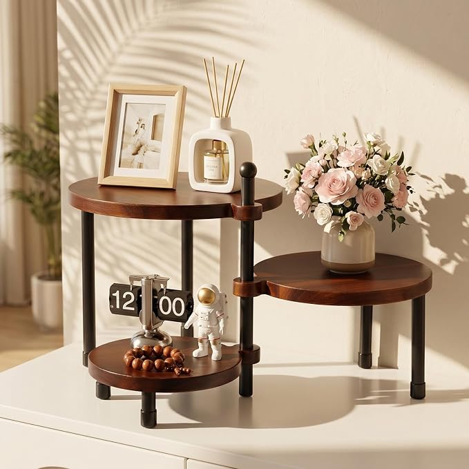 3 Tier Cupcake Stand Wood Cake Stand 360° Rotating Acacia Wood Dessert Table Display Set with Iron Base Rustic Tiered Serving Tray for Wedding Birthday Baby Shower Tea Party