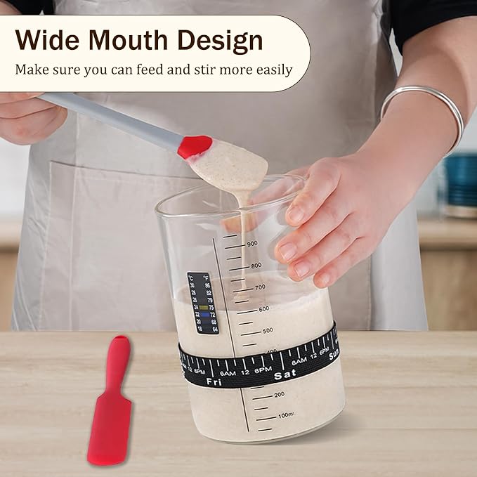 Sourdough Starter Jar Kit, 34 OZ Large Wide Mouth Sour Dough Starter Jars Glass, Sourdough Bread Baking Supplies, Sourdough Tools for Beginners and Pro, 2 Pack