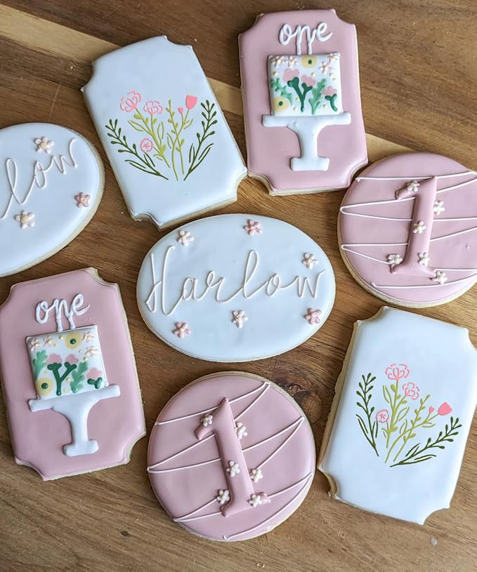 16Pcs Scroll Tile Small Wildflower Flower Cookie Stencils for Baking, Royal Icing, Sugar Cookie, Art Cards Decorating Tools ﻿
