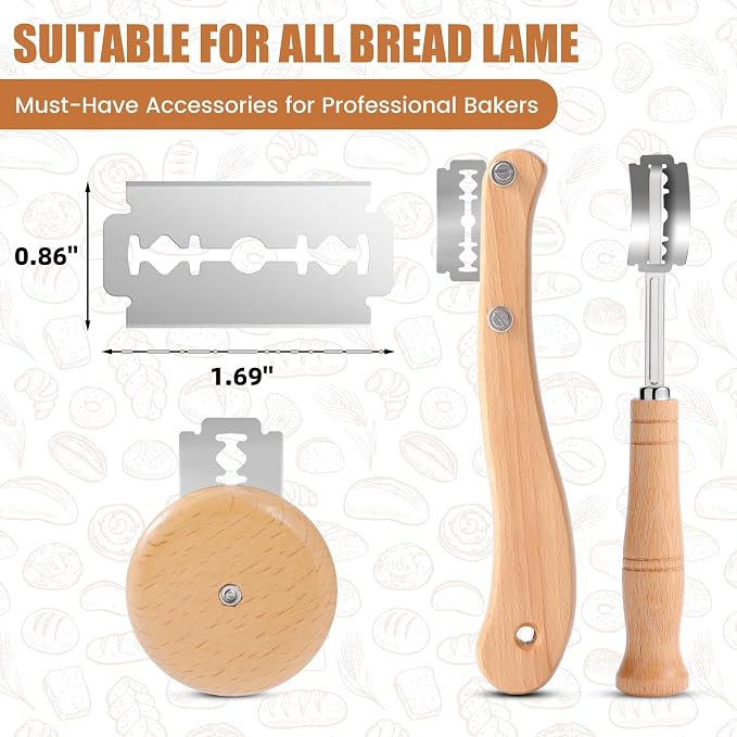 CUNSENR Bread Lame Blades Refill – Stainless Steel Scoring Blades for Perfect Bread Art, Suitable for Slicing and Scoring Sourdough, Baguettes, and More (5 Blades)