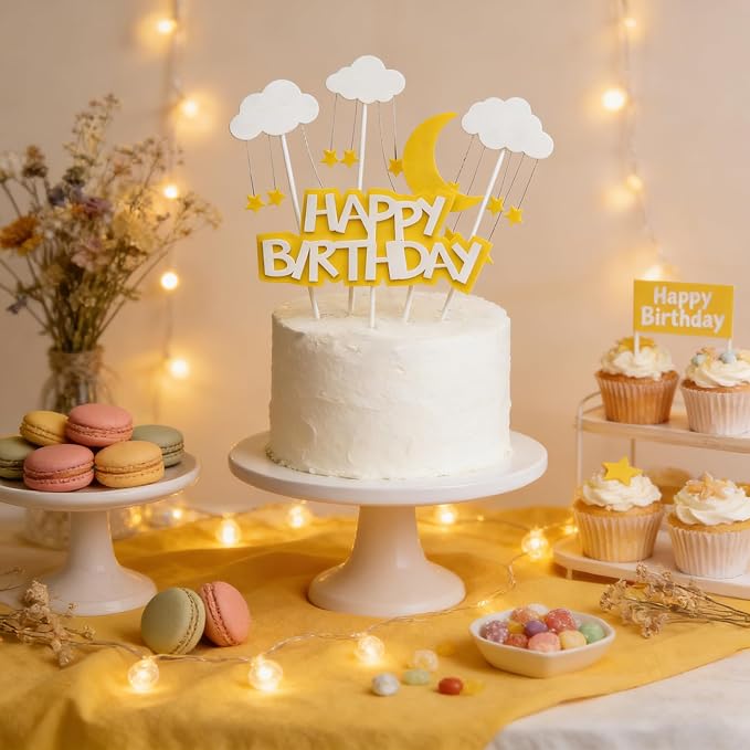 Acrylic Happy Birthday Cake Topper Durable Reusable Perfect for Birthday Cakes, Cupcakes, Dessert Tables Ideal for Kids Adults Birthday Celebrants (Yellow)