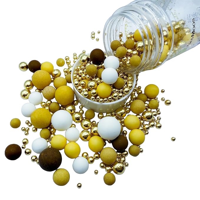 SE Si&Moos Gold Brown Yellow and White Sprinkles for Cake Decorating Yellow and Brown Edible Pearl Cake Decorations Gold Sprinkles for Cake, Cupcake, Baby Shower Birthday Party Holiday Christmas Supplies 3 OZ