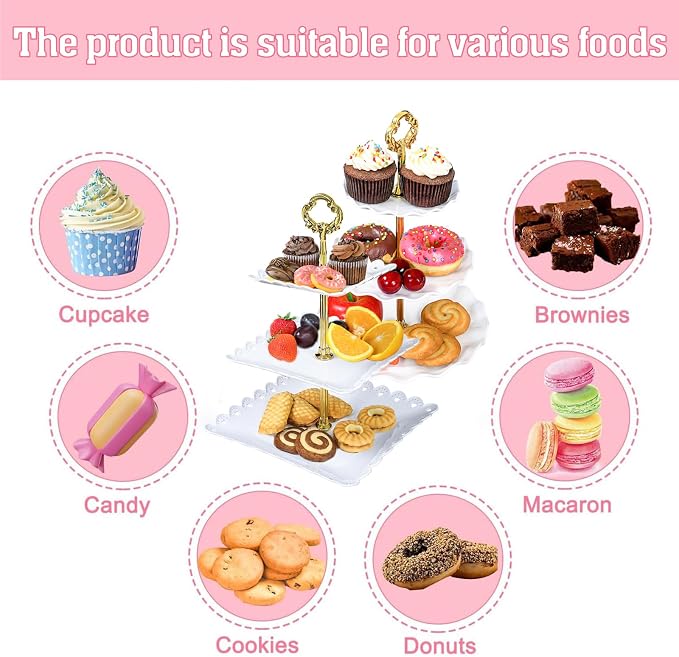 Dessert Table Display Set,10Pcs Cake Stand,4 Pcs 3 Tiered Cupcake Stands and 6 Pcs Dessert Trays Serving Trays for Party Baby Shower Wedding Tea Party Decorations
