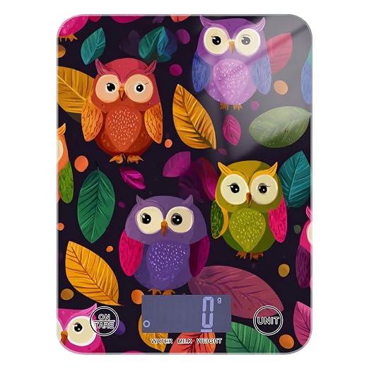 Food Scale Kitchen Scale for Baking Cooking Digital Food Weighing Measuring Scale Small Waterproof Electric Food Scale Black Owl and Leaves