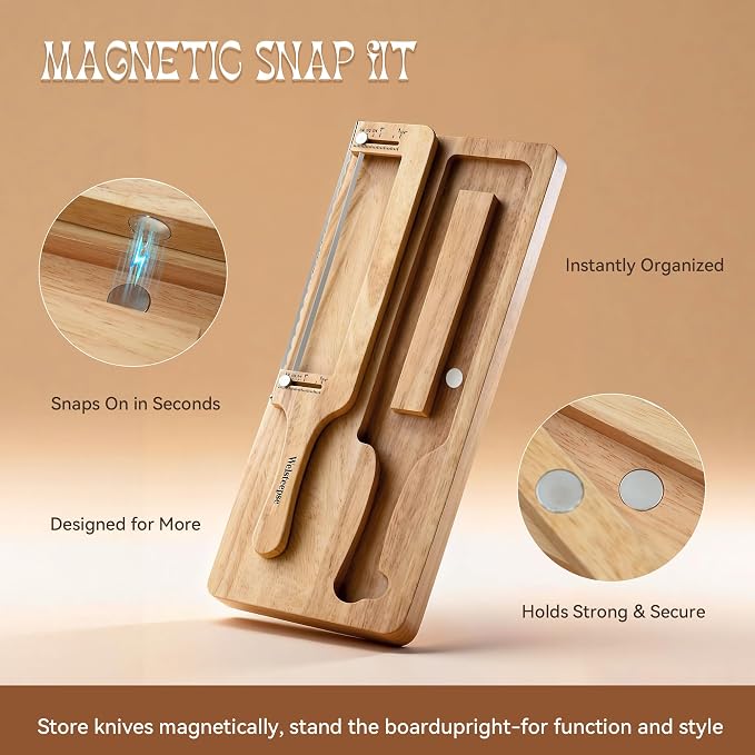 welsteepse Bread Slicer for Homemade Bread – Sourdough Bread Knife with Thickness Guide & Serrated Stainless Blade,Magnetic Storage