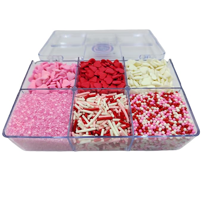 Valentines Sprinkles, Edible Red White and Pink Heart Sprinkles with Jimmies Nonpareils Sanding Sugar for Cake Decorating, Baking, Ice Cream, Cookies Decorations, Cupcake Toppers