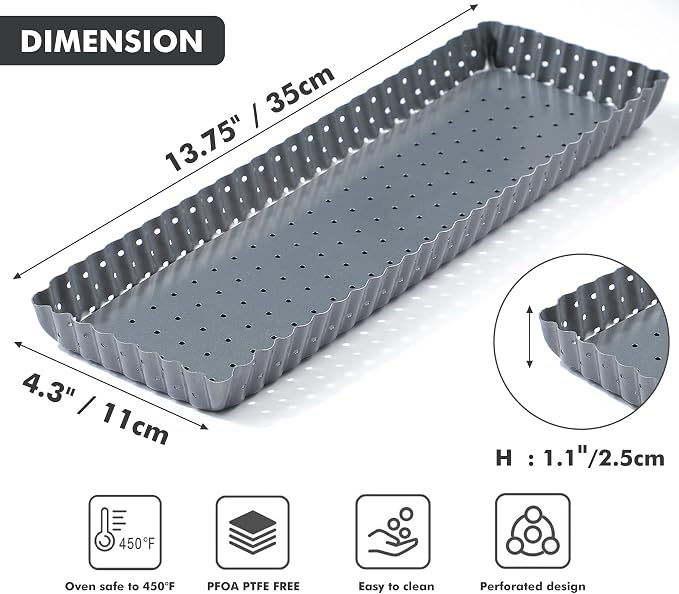 Webake Tart Pan with Removable Bottom, 14 Inch Rectangle Quiche Pan Perforated Tart Tin Nonstick Crispy Baking Tray for Fluted Pie Pizza Quiche Tart (Pack of 2)