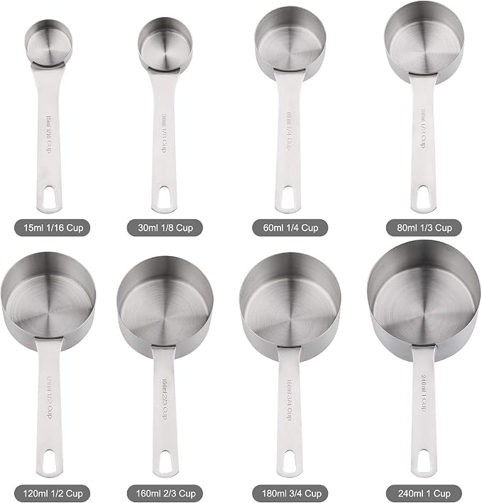 Measuring Cups Set 8, 18/8 Stainless Steel Measuring Cups Set, Metal Measuring Cups With 1/8, 1/4, 2/3, 3/4 Measuring Cup for Kitchen & Baking
