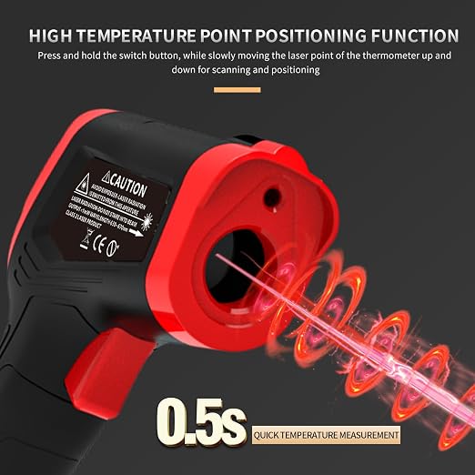 Digital Infrared Thermometer Gun for Cooking,-58 to 1112 °F Laser Temperature Gun with Adjustable Emissivity&MAX&MIN,IR Thermometer for Pizza,Oven,Grill,Kitchen,BBQ,Meat,Food,Griddle (not for Human)