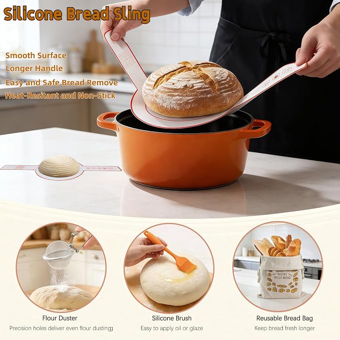 Sourdough Bread Starter Kit with 2 Banneton Proofing Baskets, 34oz Starter Jar, Dough Whisk, Scrapers, Bread Lame, Mat, Sling, Flour Duster & More – Sourdough Tools & Accessories Set