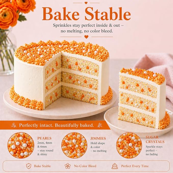 Confect Orange Sprinkles – Halloween Edible Sprinkle Mix | Assorted 5-Pack with Orange Dragees, Jimmies & Sparkling Sugar | Spooky-Night Sprinkles | Cake & Cupcake Decorating Topping | Vegan, Gluten-Free – 5 Oz