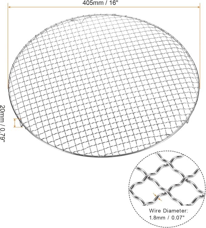 HARFINGTON Round Cooking Rack 16-inch 201 Stainless Steel Cross Wire Barbecue Grill Net with 20mm Legs for Cooking Baking Steaming BBQ