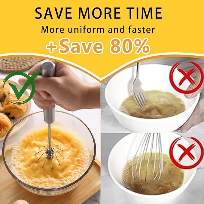 12 Inch Stainless Steel Egg Whisk - Hand Push Rotary Whisk Blender - Versatile Milk Frother, Hand Push Mixer Stirrer for Beating & Stirring, Whisking, Blending