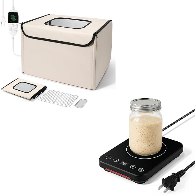 Bread Proofing Set – Foldable Dough Proofer (68–132℉, 0–99H Timer, Rack & Water Tray) + Sourdough Starter Warmer (70–100℉, Auto On/Off, 1–12H Timer) for Home Bread, Pizza & Fermentation