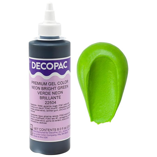 DecoPac Premium Gel Food Coloring | Neon Bright Green Food Coloring For Baking | 8oz | Color Buttercream, Fondant, Frosting & Piping Gel, Food Safe, Highly Concentrated Gel, 8 oz - Neon Bright Green