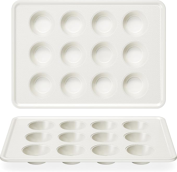 HONGBAKE 2 Pack Nonstick Ceramic Muffin Pan, 12 Cup Muffin tin for Baking, Non-toxic Cupcake Pan, Heavy-duty Aluminized Steel Cupcake Tray with Diamond Texture, Easy To Clean (Cream, 2PCS)