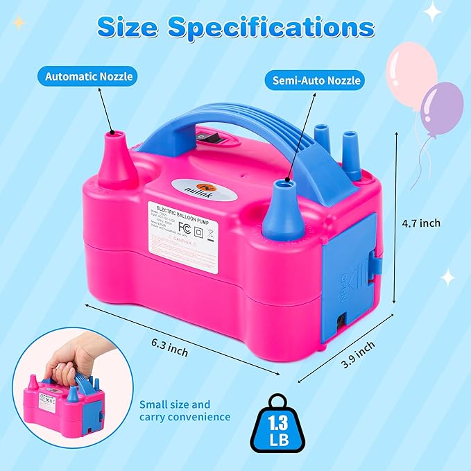 Nulink Electric Balloon Pump, Portable Electric Balloon Blower Machine Balloon Air Pump Dual Nozzle 110V 600W Balloon Inflator for Party Decorations