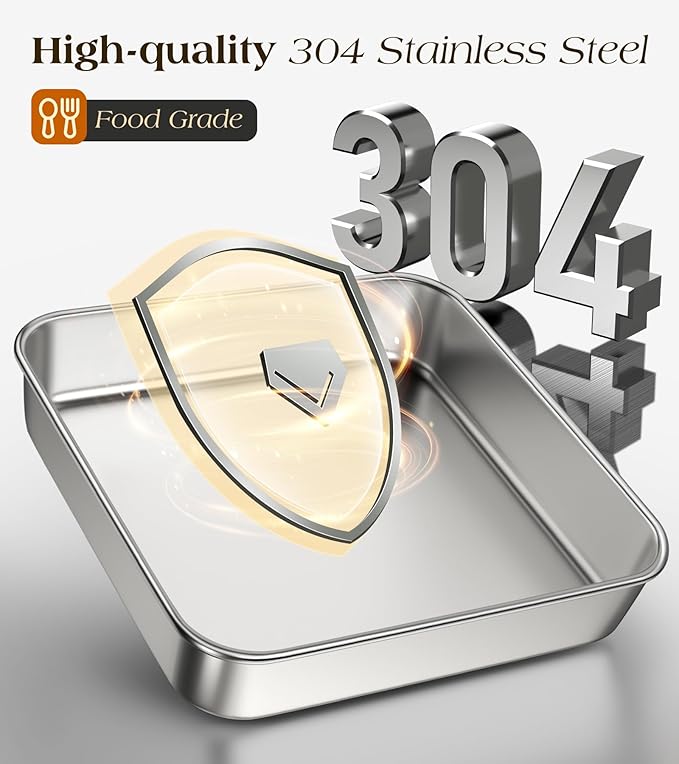 9 x 9-Inch Baking Pan with lid, 304 Stainless Steel Square Cake Pan, Commercial Grade Bakeware for Cakes Brownies Casseroles, Thicker Rectangle Sheet Cake Pans, Non-toxic & Heavy Duty &Dishwasher Safe