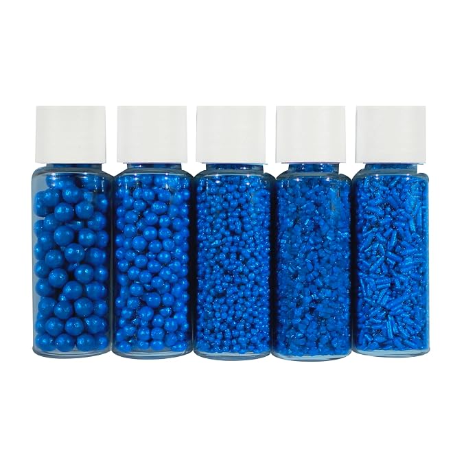 Confect Blue Edible Sprinkles – Vegan, Gluten-Free Mix with Jimmies, Pearl Dragees & Sparkling Sugar – Assorted Shades of Persian & Poppy Blue for Cake and Cupcake Decorating- 5 Oz