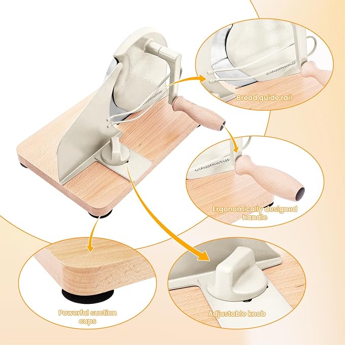 Stainless Steel Bread Slicer, Manual Sourdough Bread Cutter with Hand Crank and Adjustable Thickness, Bread Slicing Tool for Homemade Loaves, Toast, Bagels and Bakery Use