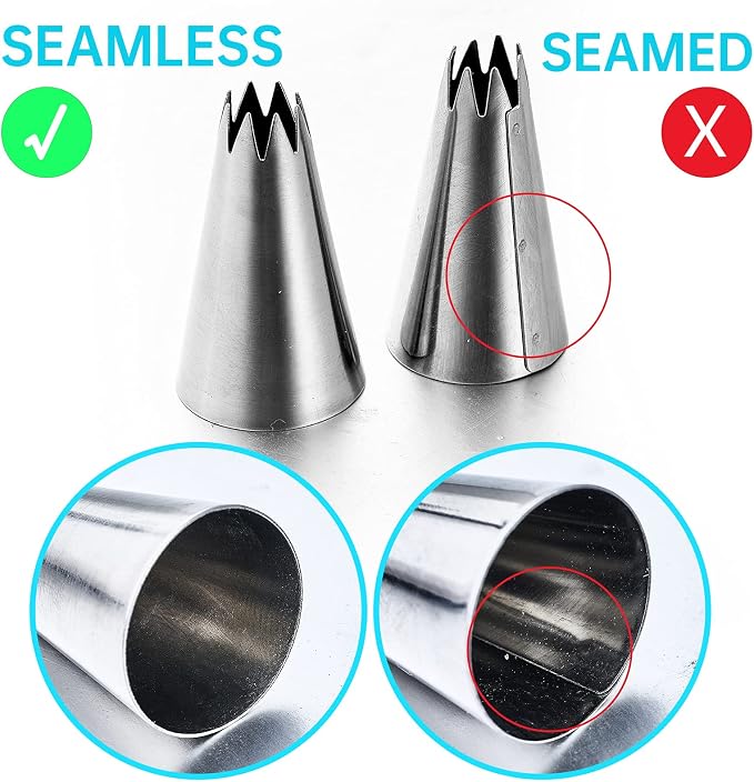 Kasmoire 8Pcs Large Piping Tips Set,Stainless Steel Icing Tips with 10 Disposable Pastry Bags for Cake Decorating