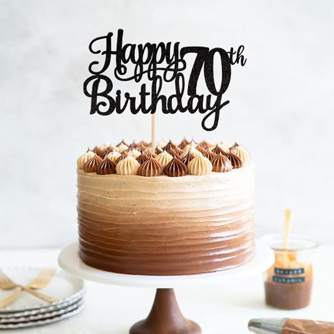1 PCS Happy 70th Birthday Cake Topper Glitter Cheers to 70 Years Birthday Cake Pick Seventy 70 Fabulous Cake Decoration for Happy 70th Birthday Theme Party Decorations Supplies Black