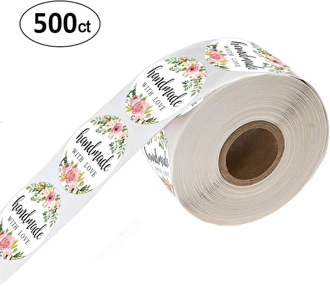 1.4 Inch Floral Handmade Stickers, 500 Round Adhesive Label Stickers, Perfect for Baking, Craft Projects, Gift Package Decoration