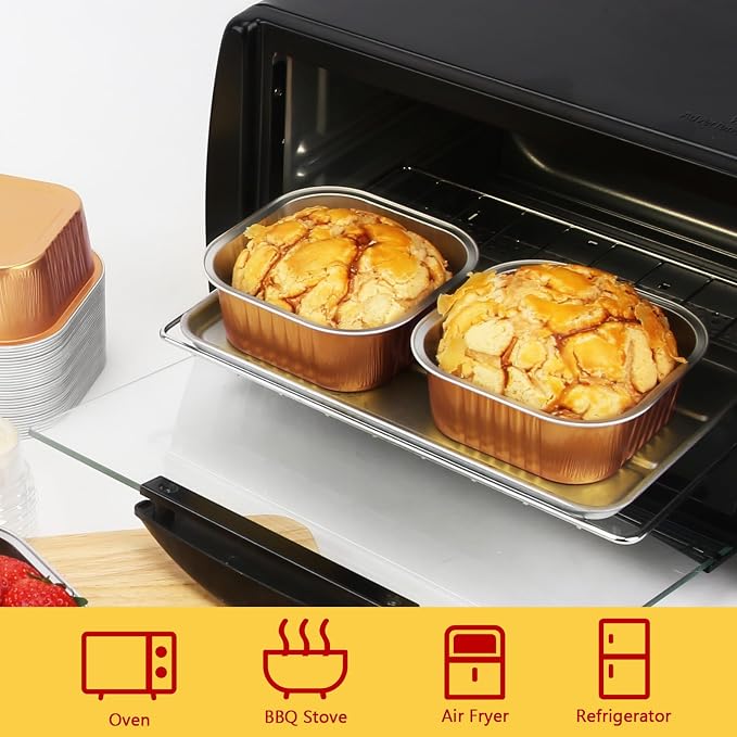 LNYZQUS 5oz Mini Cake Pans with Lids 25 Pack, Foil Baking Cups Small Muffin Tin Single Cupcake Containers, Square Individual Pan for Oven, Disposable Ramekins for Halloween Baking Gifts-Black