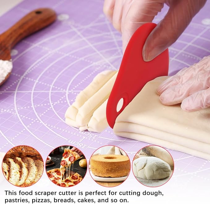 Kichvoe Silicone Dough Scraper with Measuring Scale, Flexible Bowl & Bench Scraper for Bread, Pastry, Sourdough - Multipurpose Cutter and Chopper for Baking, Pizza, Cake