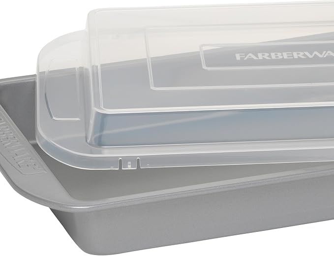 Farberware Nonstick Bakeware Rectangular Cake Pan with Lid, Cake Pans For Baking, 9-Inch x 13-Inch, Gray