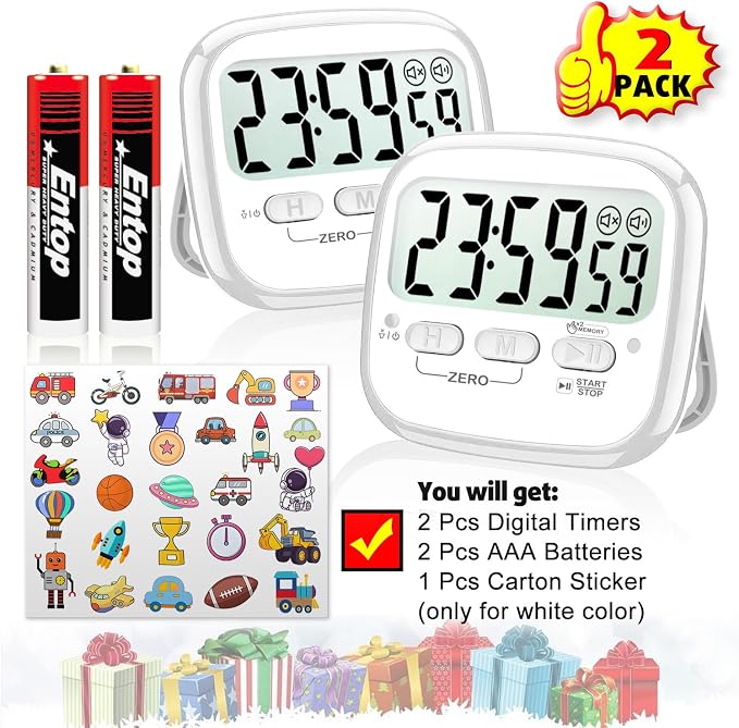 AyayaBoss 2-Pack Magnetic Kitchen Timers for Cooking, Digital Stop Watch Countdown Timer for Kids, Teachers, Classroom, Office, Exercise - Battery Included