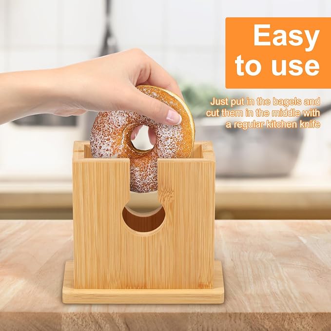 Adjustable Bagel Cutter Slicer Bamboo Bagel Cutter Slicer Smooth Bagel Slicer Multifunctional Bagel Cutter Reusable Bagel Cutting Guide Practical Bagel Slicing Tool for Bagels Toast Bread