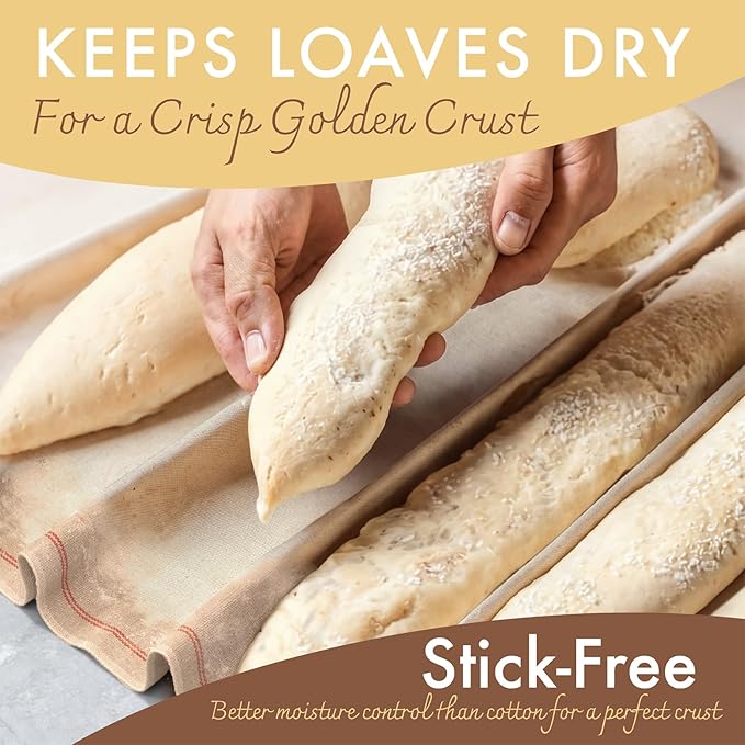 Professional Bakers Couche Extra Large 35" x 26" Heavy Duty Canvas Weight Linen Proofing Cloth - 100% Natural Flax Linen - with Bonus Storage Bag