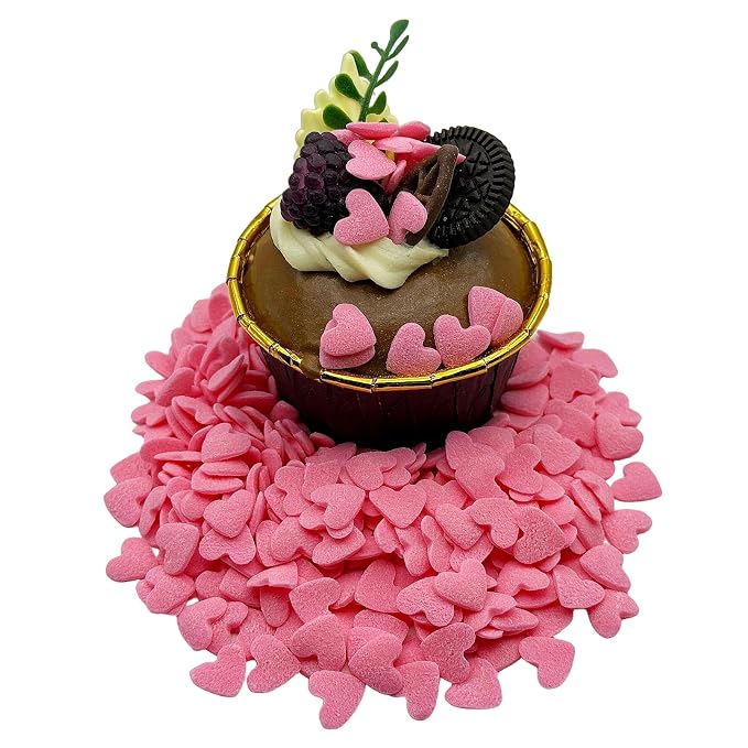 SE Si&Moos Jumbo Heart Sprinkles Jumbo Pink Hearts Edible Hearts Confetti for Decorating Valentines Cake Decorations Pink Sprinkles for Baking, Party Wedding Baby Shower Valentines Supplies 3.35 OZ